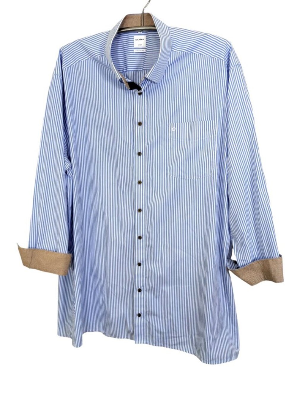 OLYMP Luxor Men Shirt 4XL 50 Comfort Fit Blue Striped Long Sleeve Dress Casual